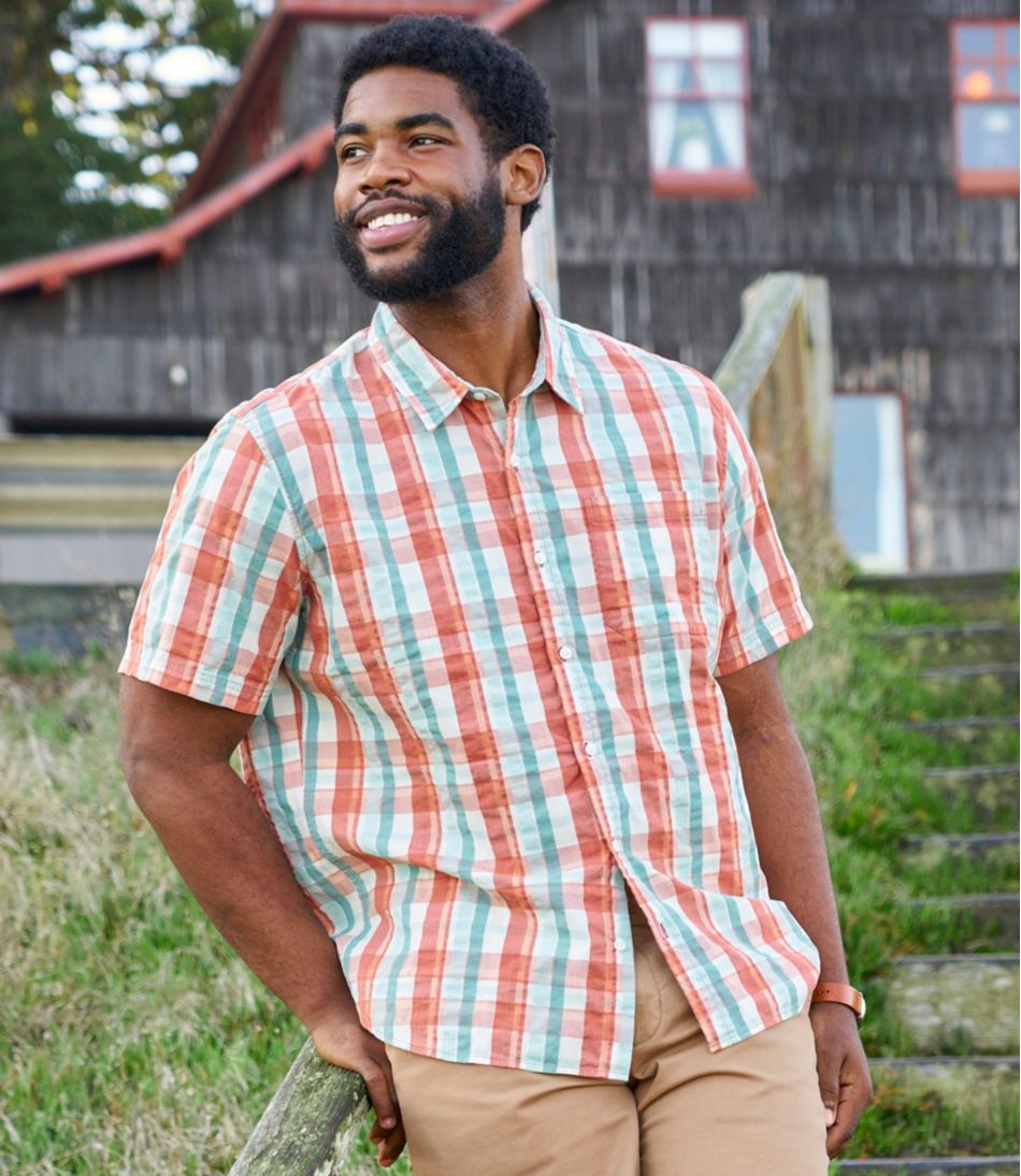 Men's Organic Cotton Seersucker Shirt, Short-Sleeve, Slightly Fitted, Plaid - Image 9