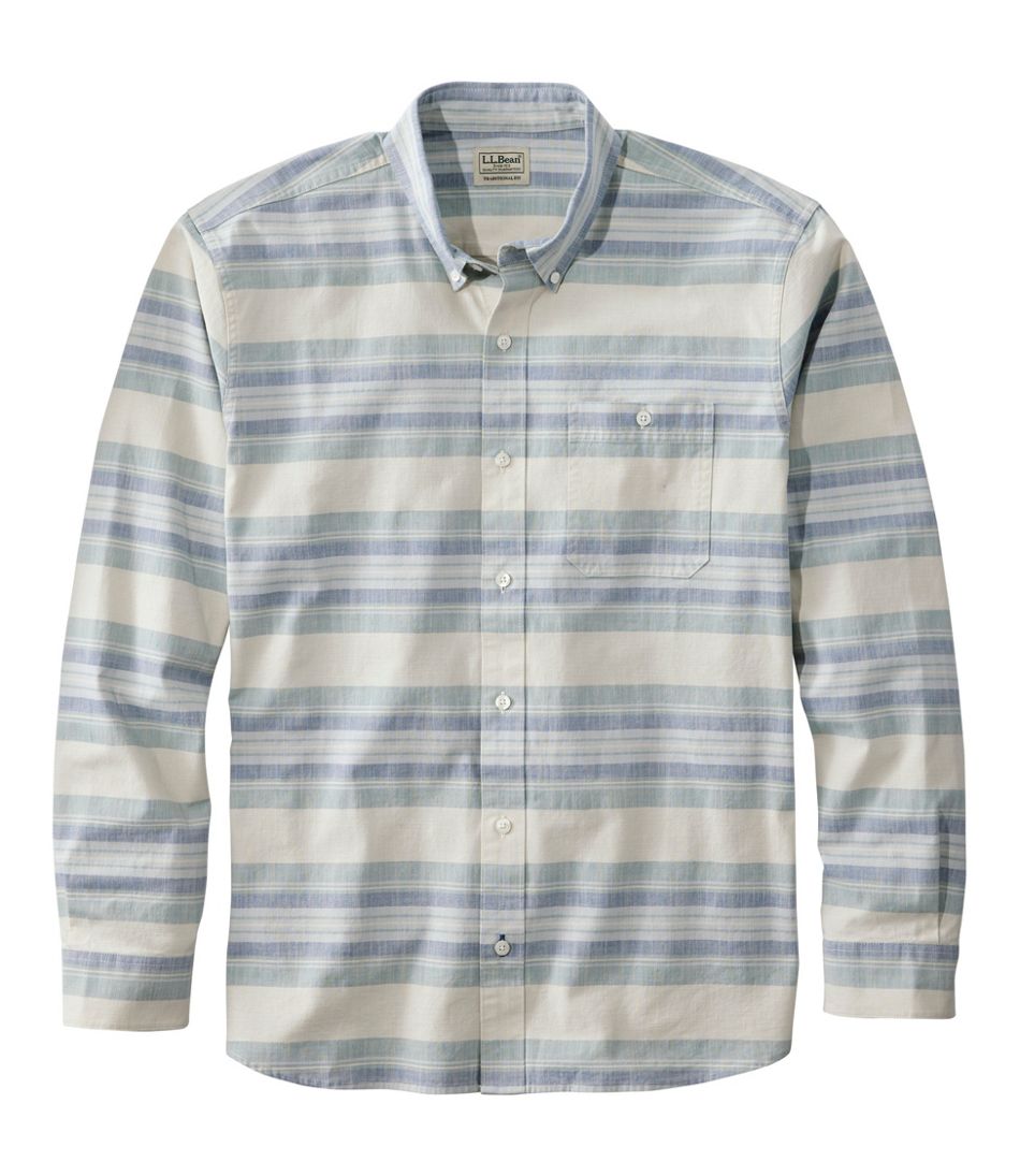 Men's Comfort Stretch Chambray Shirt, Traditional Untucked Fit, Long-Sleeve, Stripe