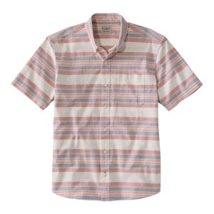 Men's Comfort Stretch Chambray Shirt, Traditional Untucked Fit, Short-Sleeve, Stripe