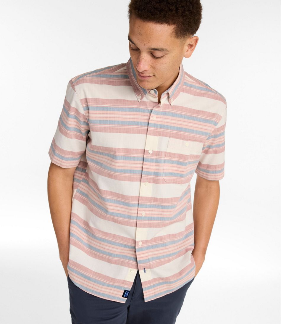 Men's Comfort Stretch Chambray Shirt, Traditional Untucked Fit, Short-Sleeve, Stripe - Image 2