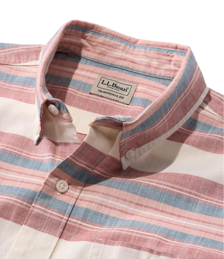 Men's Comfort Stretch Chambray Shirt, Traditional Untucked Fit, Short-Sleeve, Stripe - Image 4
