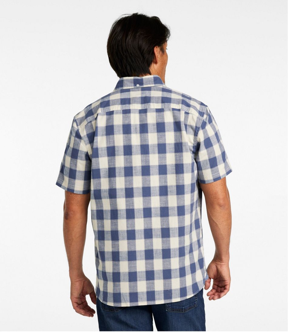 Men's Comfort Stretch? Chambray Shirt, Slightly Fitted Untucked Fit, Short-Sleeve, Plaid - Image 3
