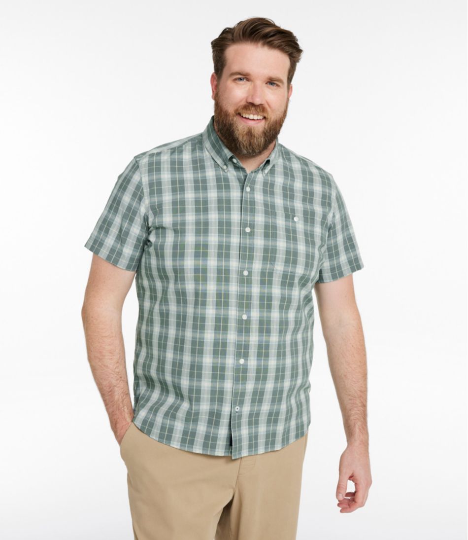 Men's Comfort Stretch? Chambray Shirt, Slightly Fitted Untucked Fit, Short-Sleeve, Plaid - Image 4