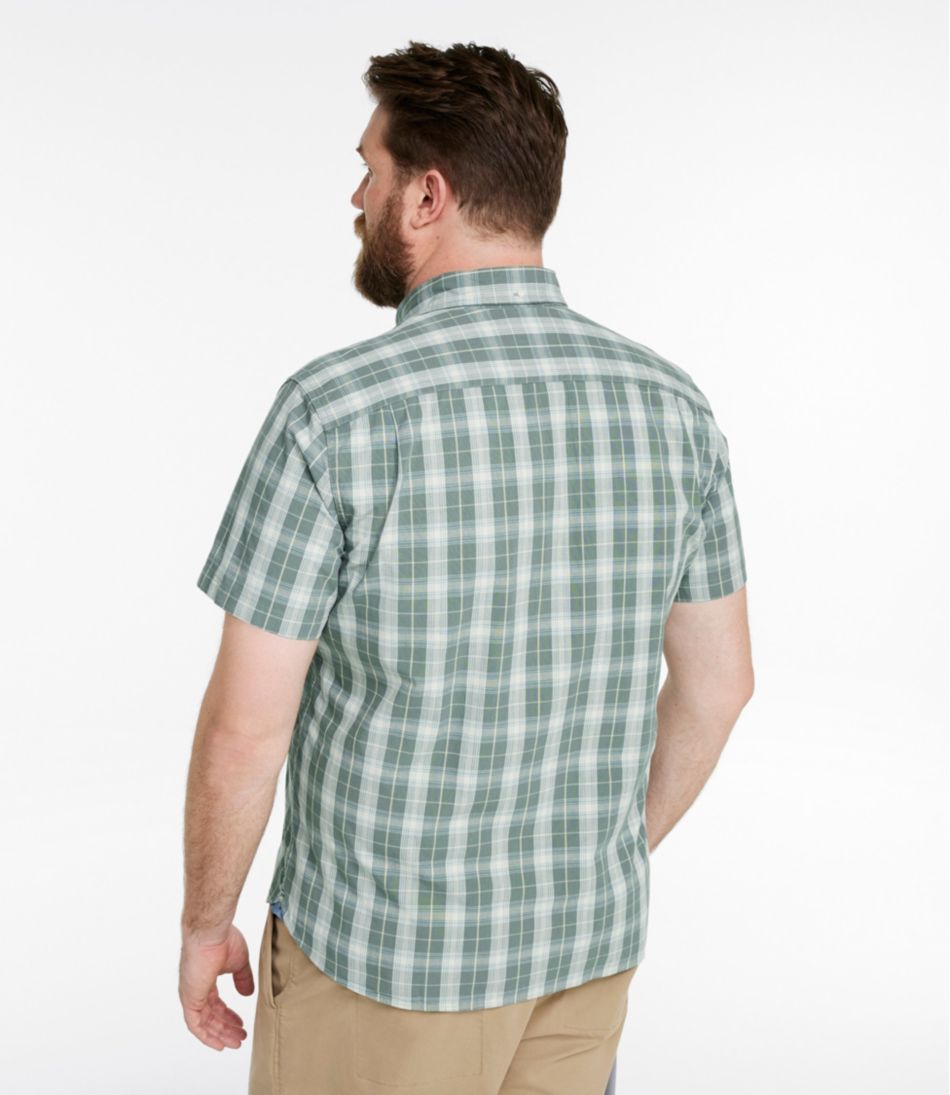 Men's Comfort Stretch? Chambray Shirt, Slightly Fitted Untucked Fit, Short-Sleeve, Plaid - Image 5
