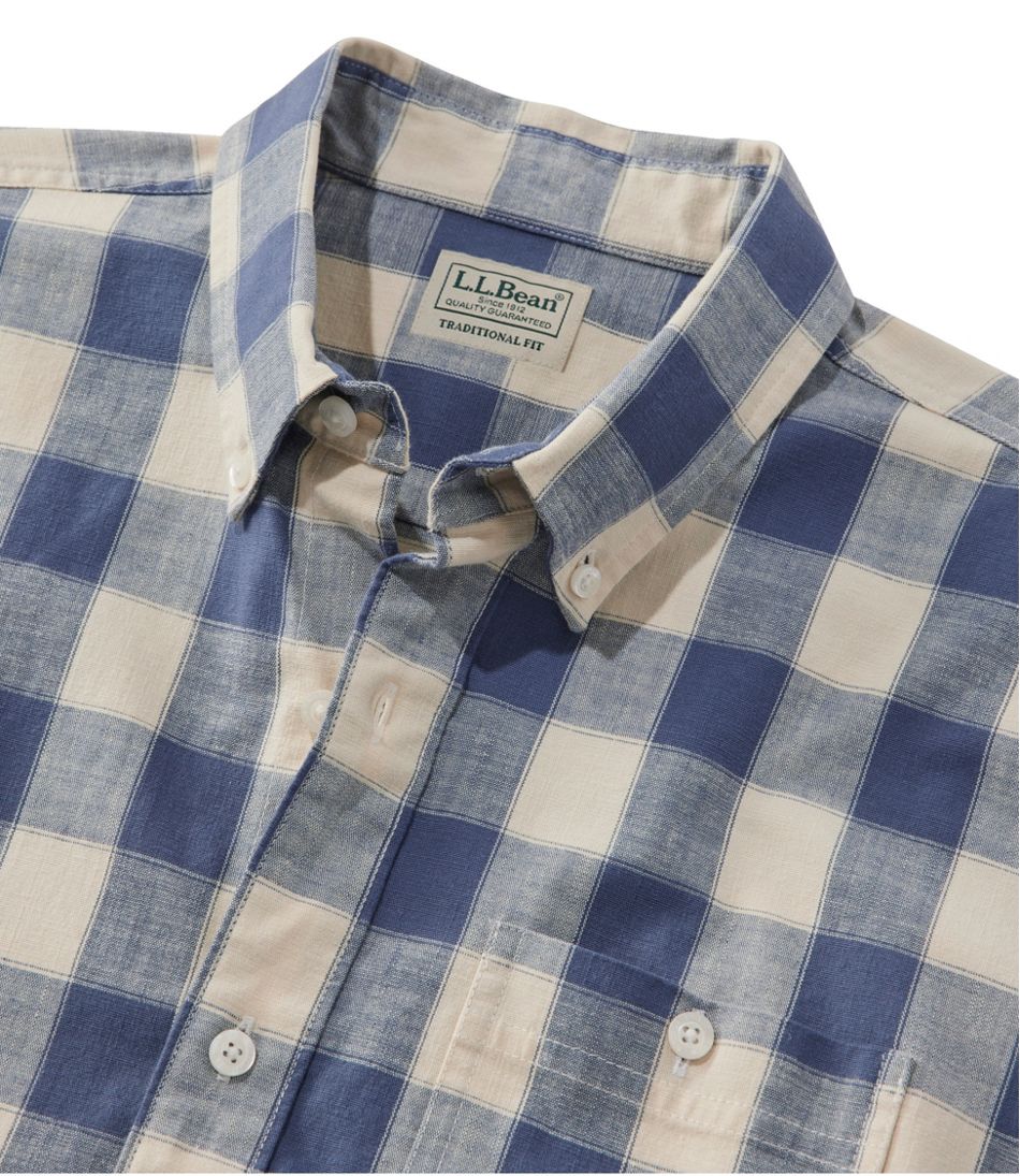 Men's Comfort Stretch? Chambray Shirt, Slightly Fitted Untucked Fit, Short-Sleeve, Plaid - Image 6