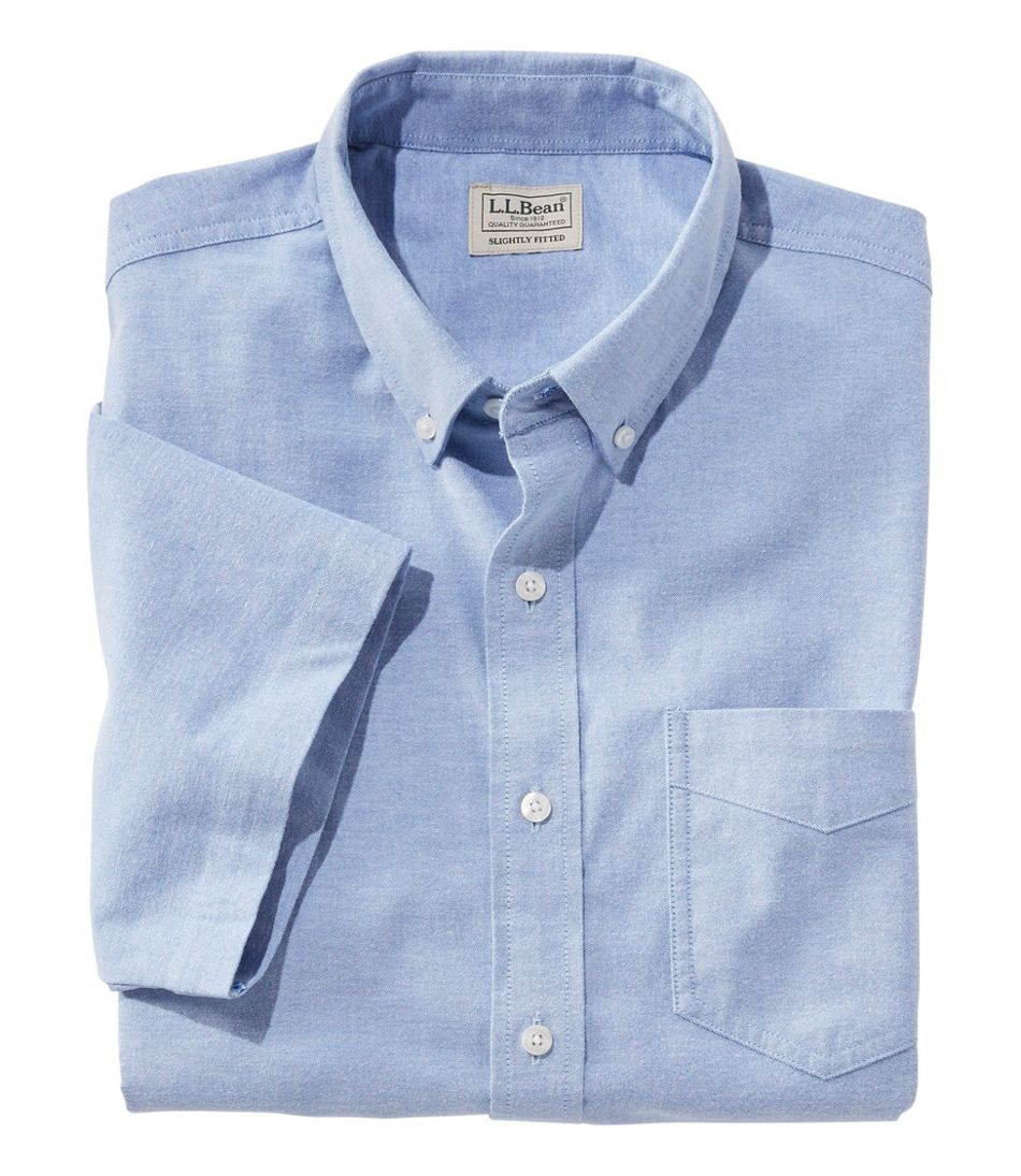 Men's Comfort Stretch? Oxford Shirt, Slightly Fitted Untucked Fit, Short-Sleeve