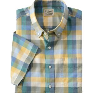 Men's Comfort Stretch? Oxford, Slightly Fitted Untucked Fit, Short-Sleeve, Plaid