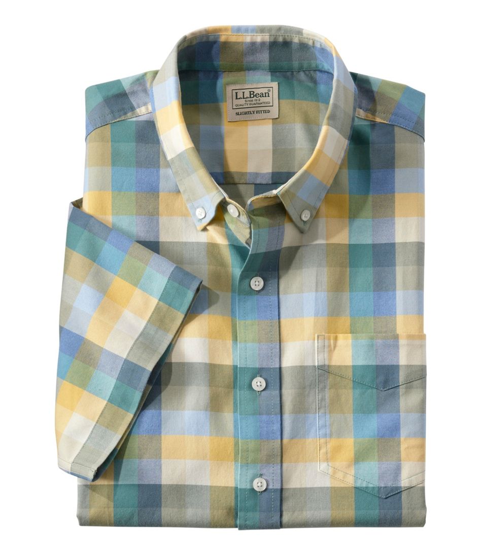 Men's Comfort Stretch? Oxford, Slightly Fitted Untucked Fit, Short-Sleeve, Plaid