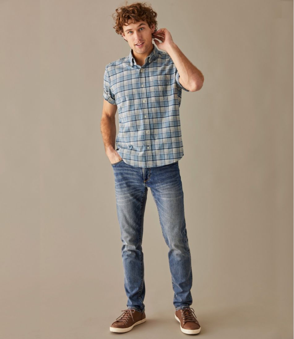 Men's Comfort Stretch? Oxford, Slightly Fitted Untucked Fit, Short-Sleeve, Plaid - Image 9