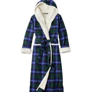 Women's Scotch Plaid Flannel Robe, Sherpa-Lined Long