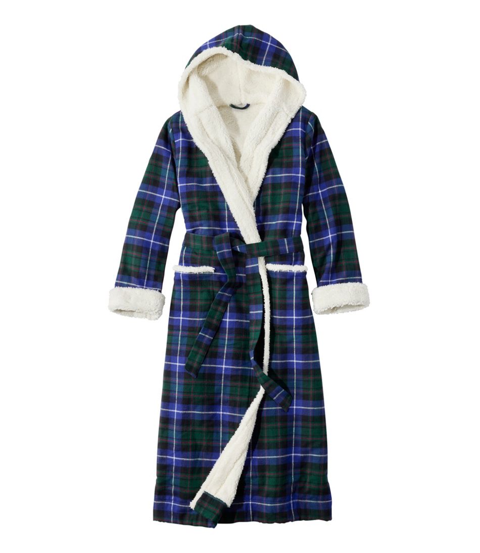 Women's Scotch Plaid Flannel Robe, Sherpa-Lined Long