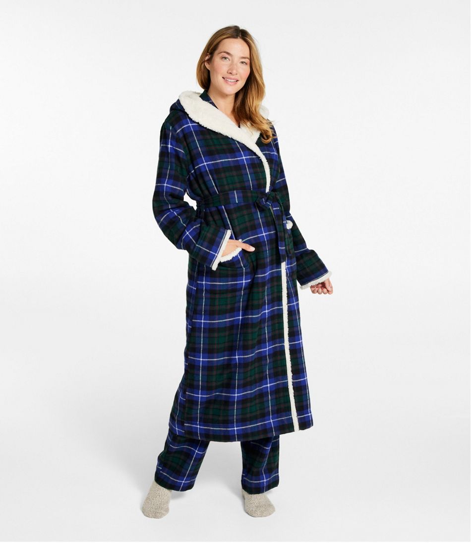 Women's Scotch Plaid Flannel Robe, Sherpa-Lined Long - Image 2