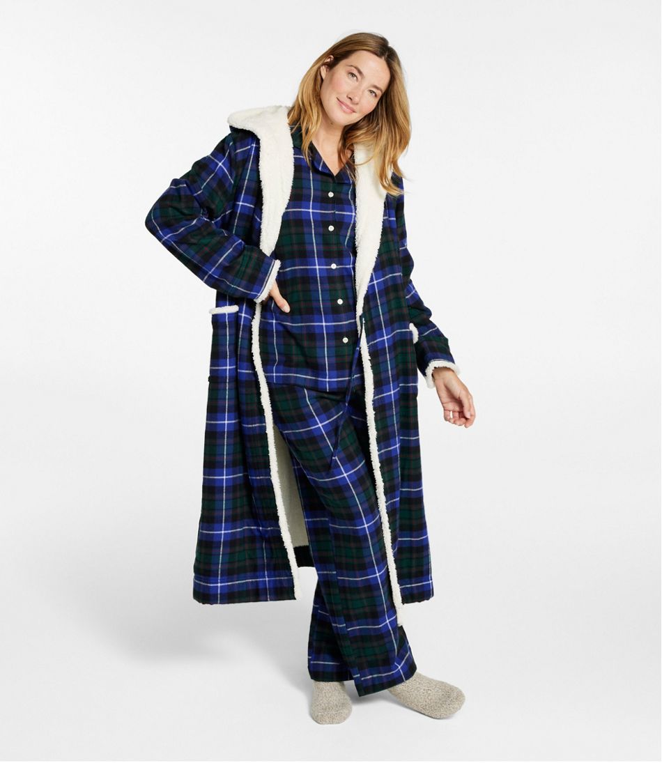 Women's Scotch Plaid Flannel Robe, Sherpa-Lined Long - Image 4