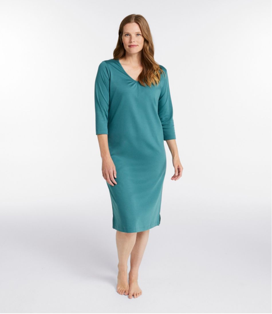 Women's Supima Cotton Nightgown, V-Neck Three-Quarter-Sleeve - Image 2