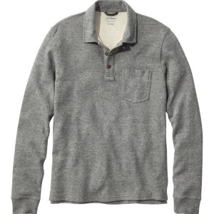 Men's Washed Cotton Double-Knit Polo, Long-Sleeve