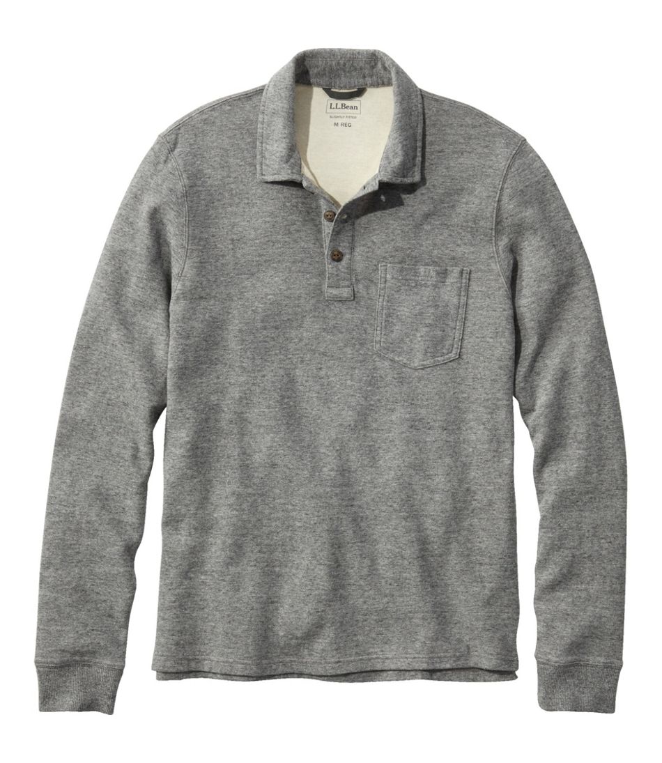 Men's Washed Cotton Double-Knit Polo, Long-Sleeve