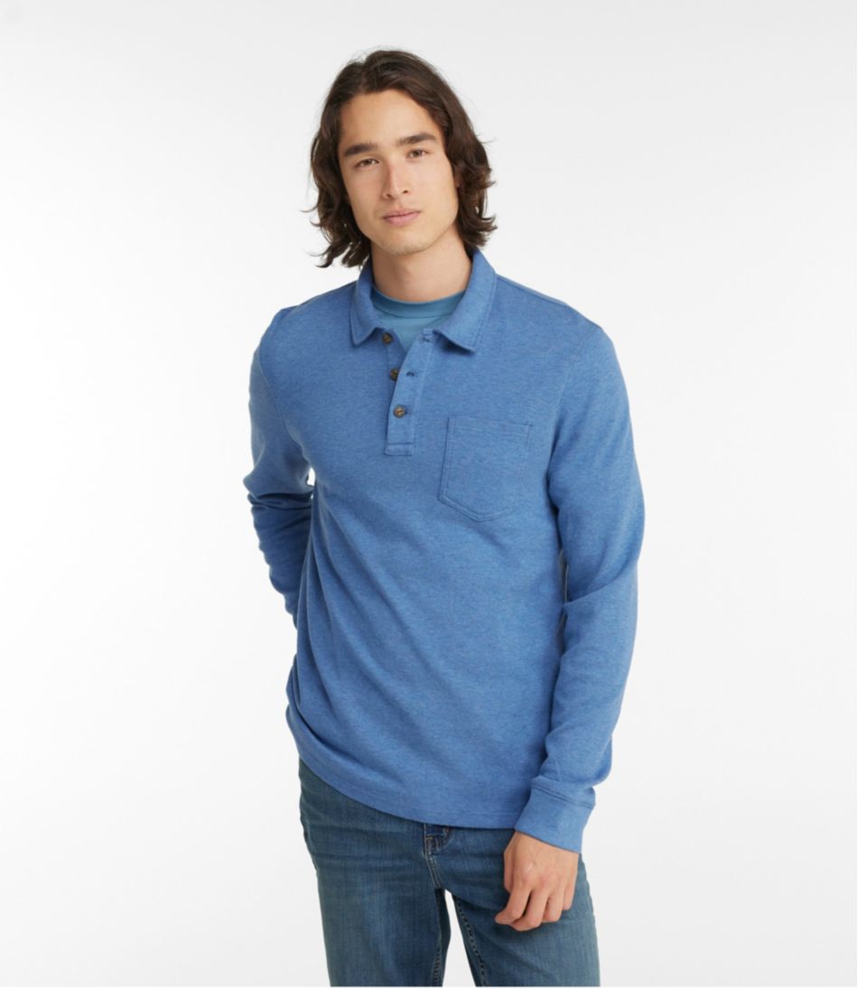 Men's Washed Cotton Double-Knit Polo, Long-Sleeve - Image 2