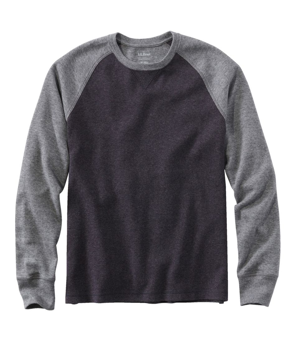 Men's Washed Cotton Double-Knit Crewneck, Slightly Fitted Long-Sleeve Colorblock