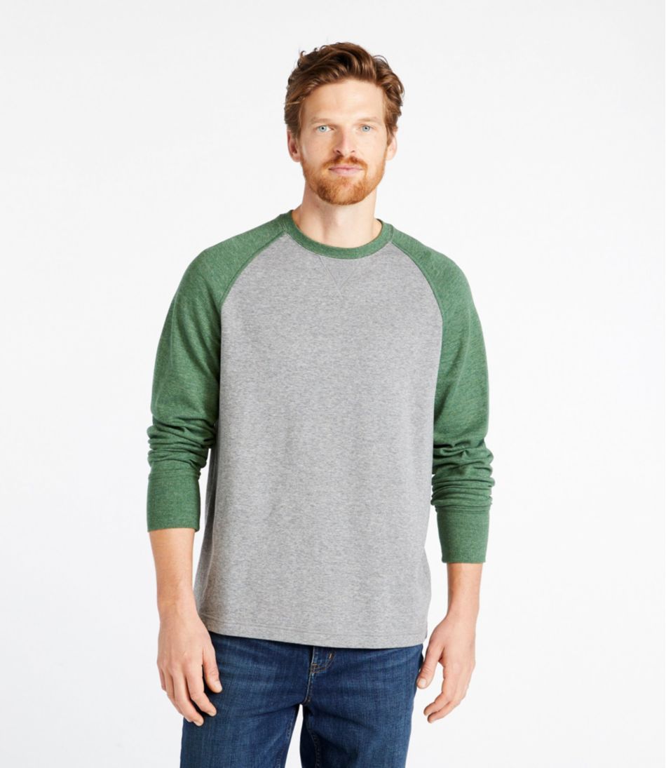 Men's Washed Cotton Double-Knit Crewneck, Slightly Fitted Long-Sleeve Colorblock - Image 2