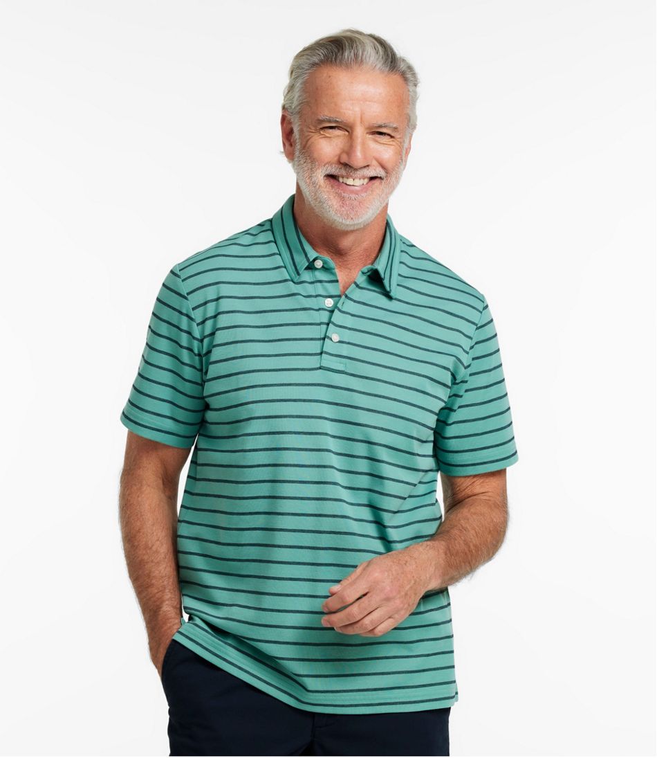 Men's Comfort Stretch Performance? Polo, Short-Sleeve, Slightly Fitted, Stripe - Image 2