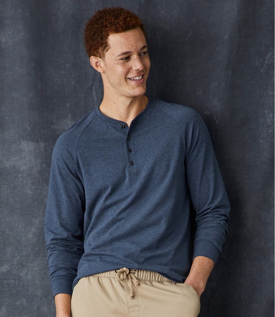 Men's Comfort Stretch Pima Tee Shirt, Long-Sleeve Henley - Image 6