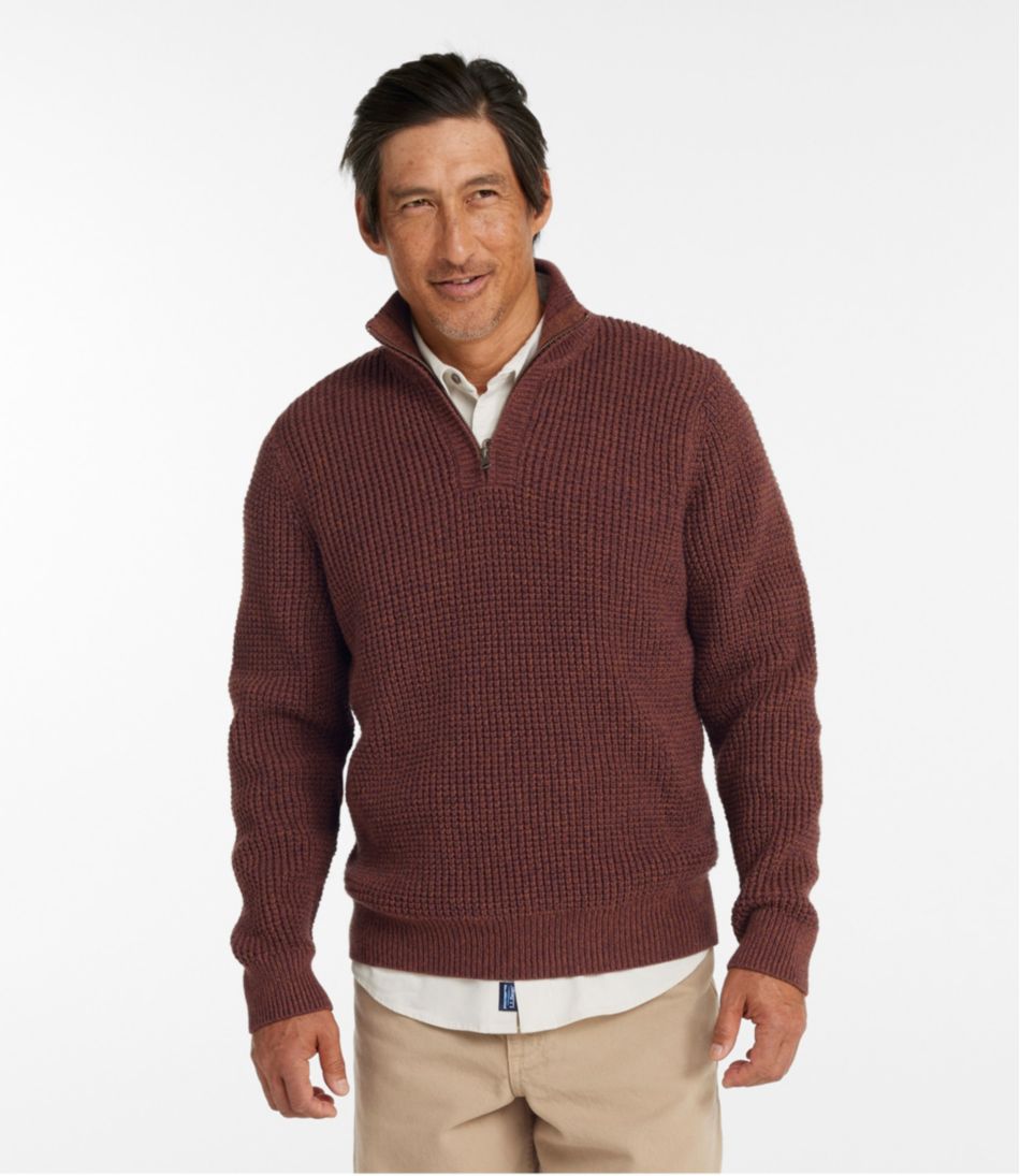 Men's Organic Cotton Waffle Sweater, Quarter Zip - Image 2