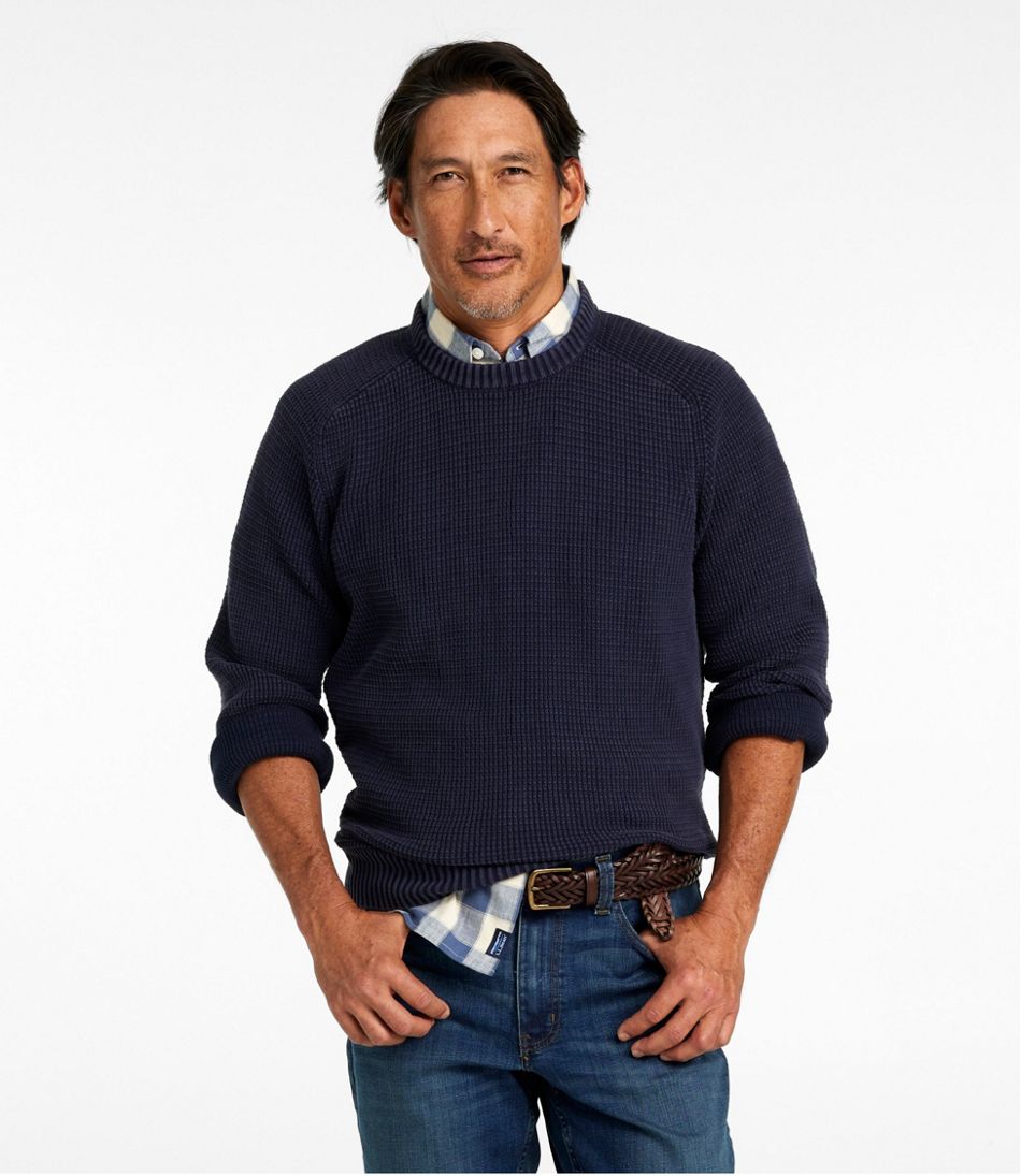 Men's Sunwashed Textured Cotton Sweater, Crewneck - Image 2