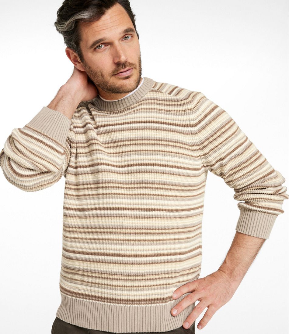 Men's Sunwashed Textured Cotton Sweater, Crewneck, Stripe - Image 2