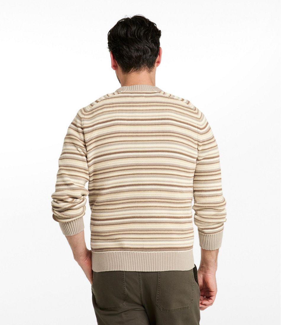 Men's Sunwashed Textured Cotton Sweater, Crewneck, Stripe - Image 3