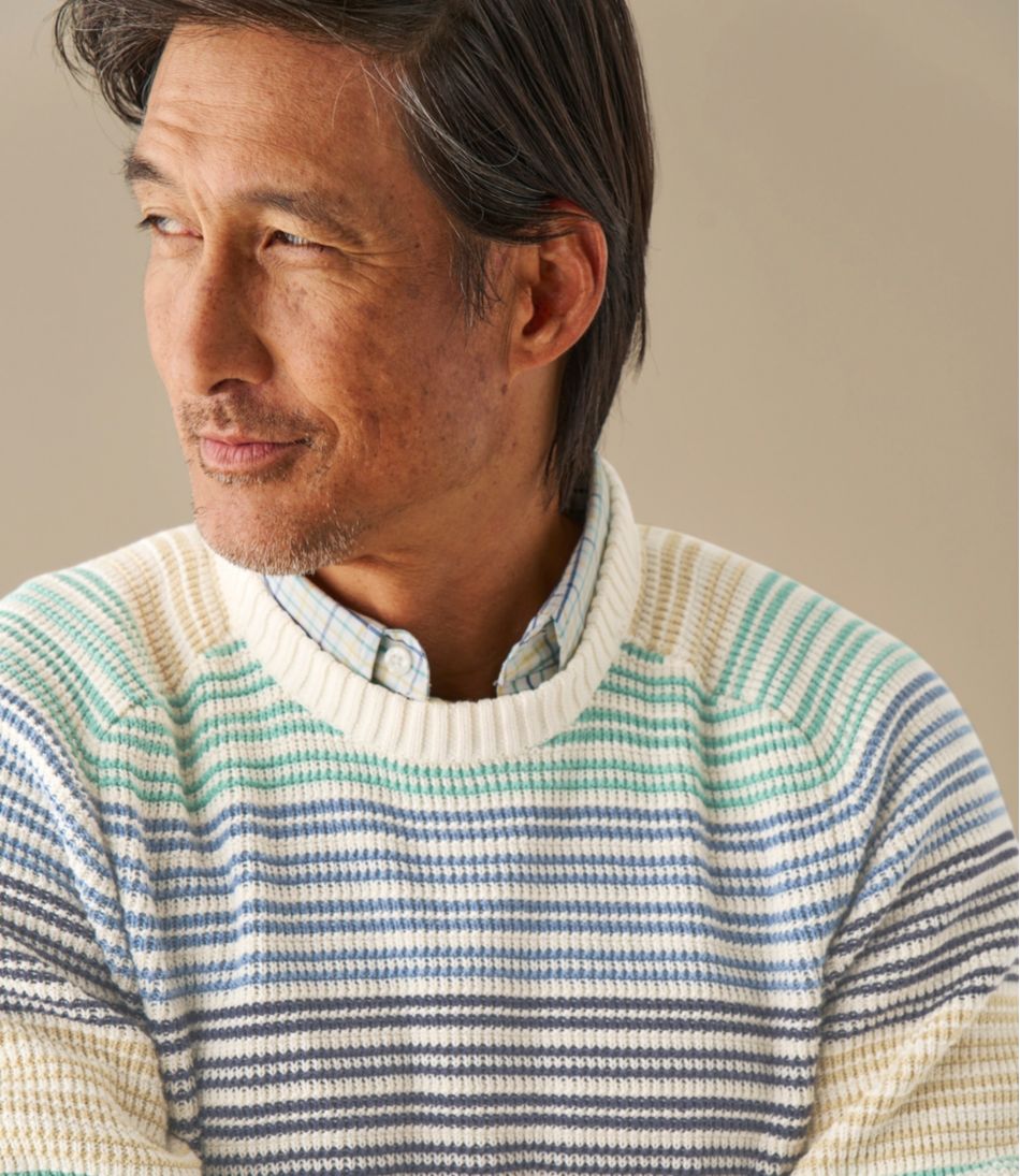 Men's Sunwashed Textured Cotton Sweater, Crewneck, Stripe - Image 6