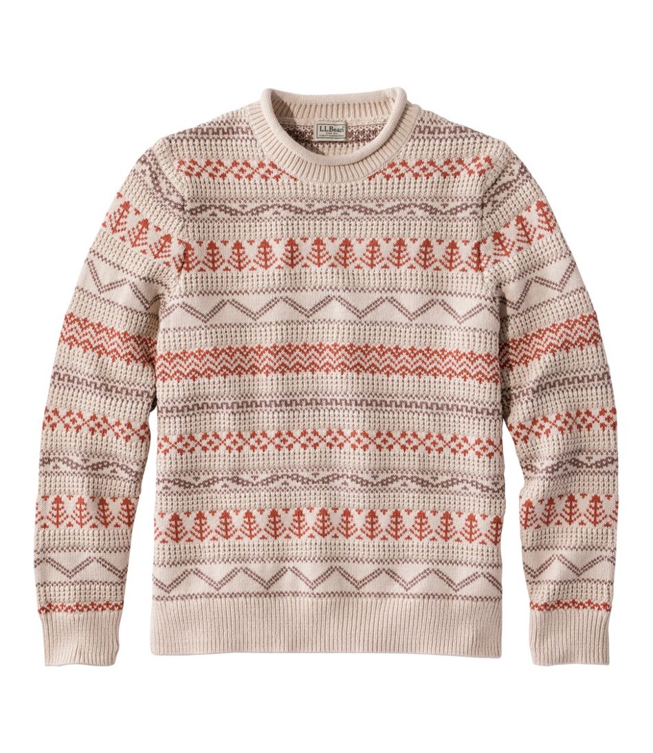 Men's L.L.Bean Organic Cotton Waffle Sweater, Crewneck, Fair Isle