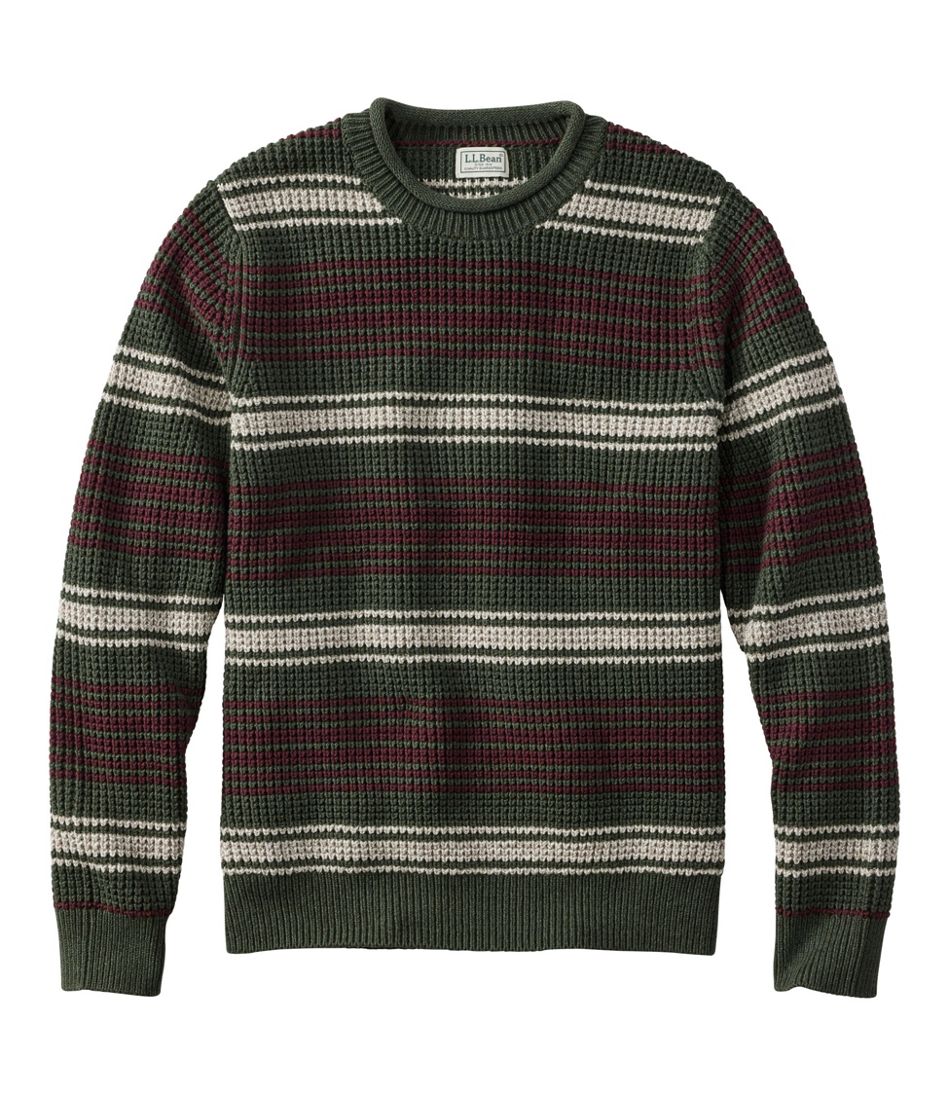 Men's Organic Cotton Waffle Sweater, Rollneck Crew, Stripe