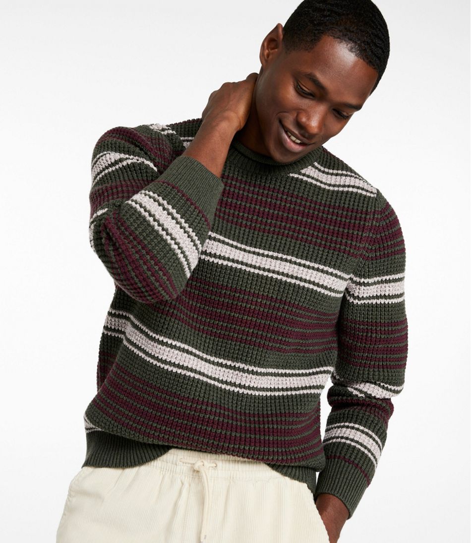 Men's Organic Cotton Waffle Sweater, Rollneck Crew, Stripe - Image 2