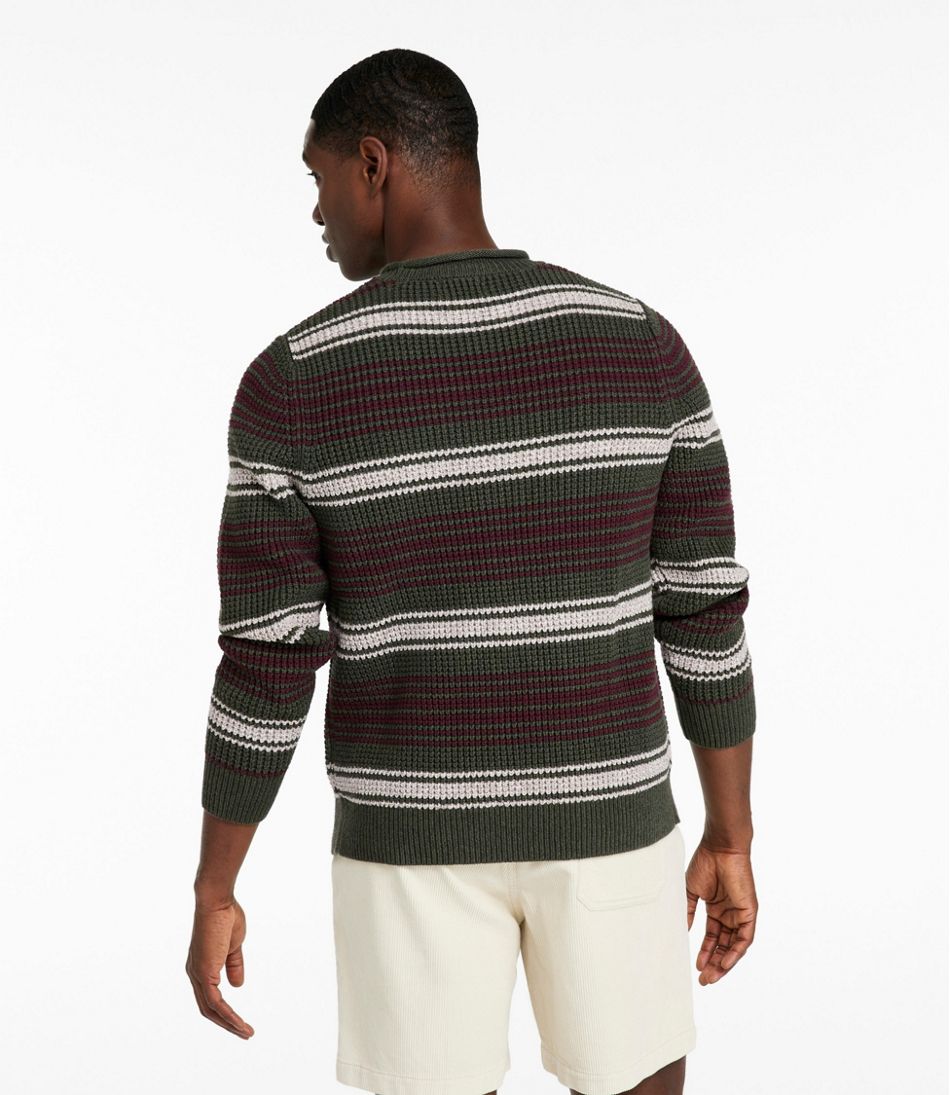 Men's Organic Cotton Waffle Sweater, Rollneck Crew, Stripe - Image 3