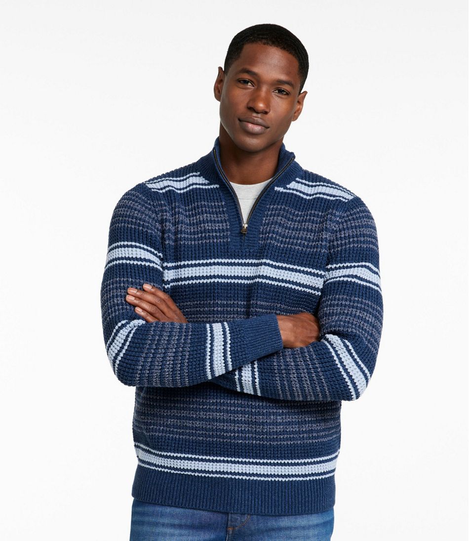 Men's Organic Cotton Waffle Sweater, Quarter Zip, Stripe - Image 2