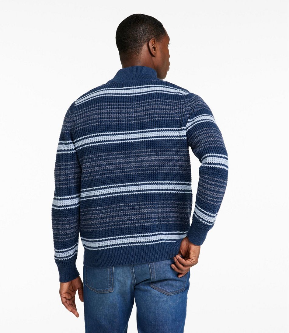 Men's Organic Cotton Waffle Sweater, Quarter Zip, Stripe - Image 3