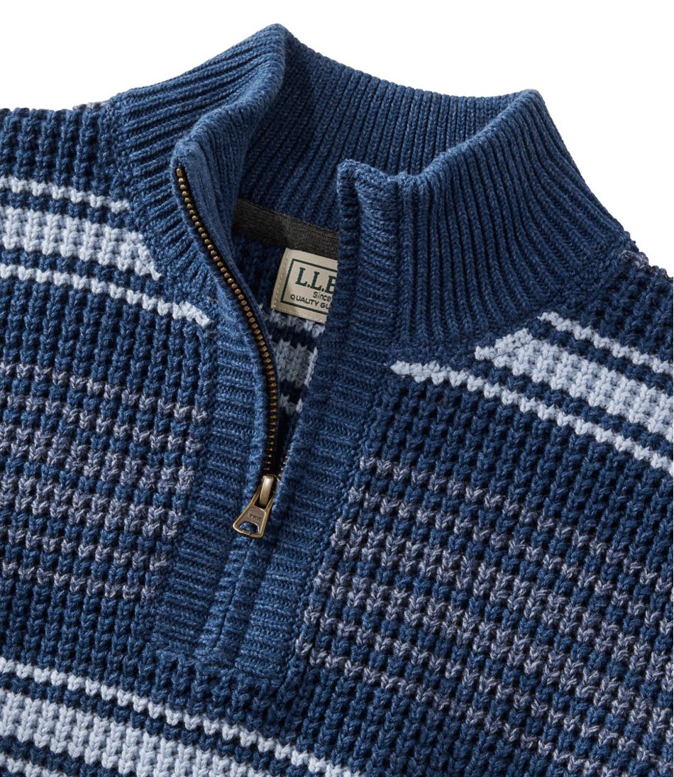Men's Organic Cotton Waffle Sweater, Quarter Zip, Stripe - Image 4