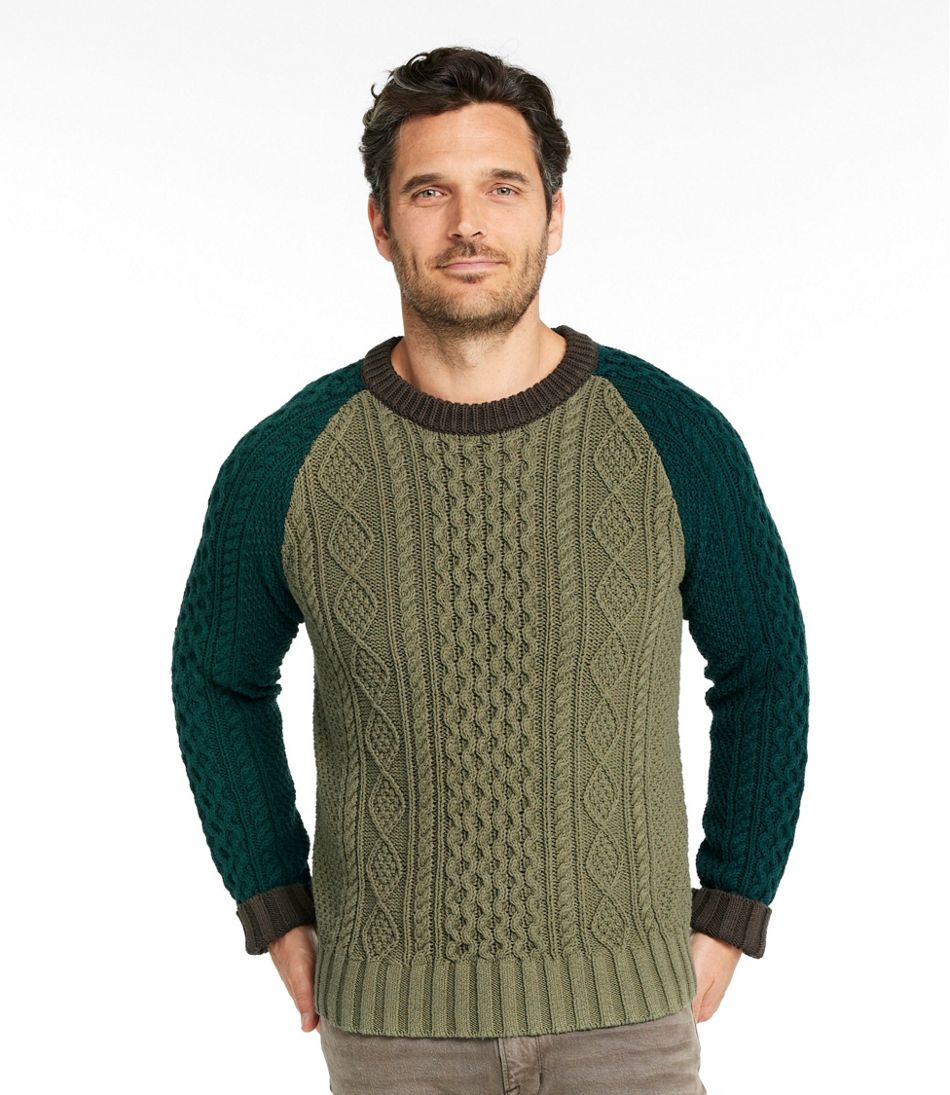 Men's Signature Cotton Fisherman Sweater, Crewneck, Colorblock - Image 2