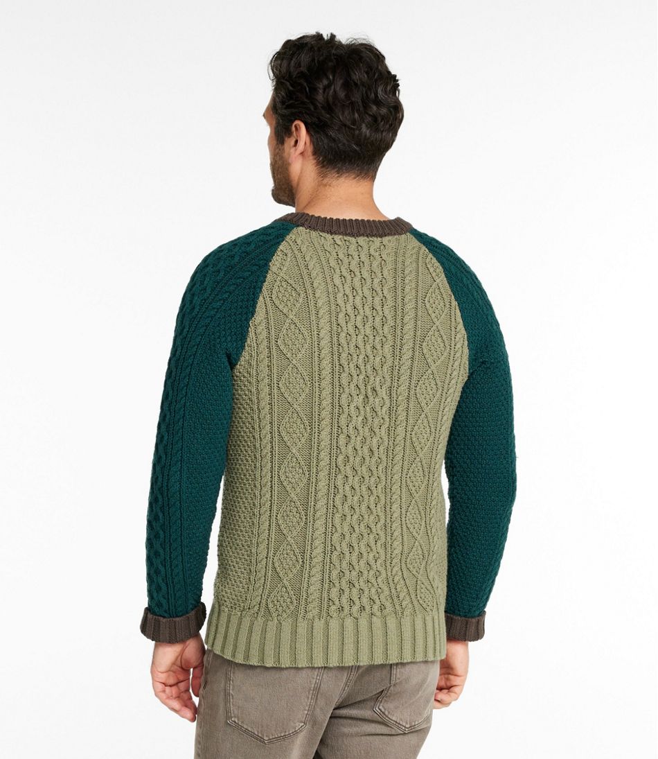 Men's Signature Cotton Fisherman Sweater, Crewneck, Colorblock - Image 3