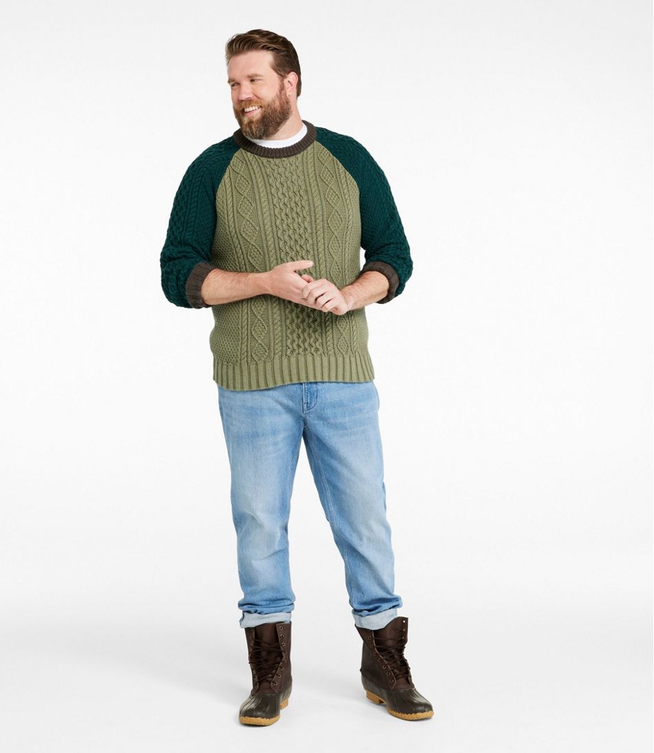 Men's Signature Cotton Fisherman Sweater, Crewneck, Colorblock - Image 4