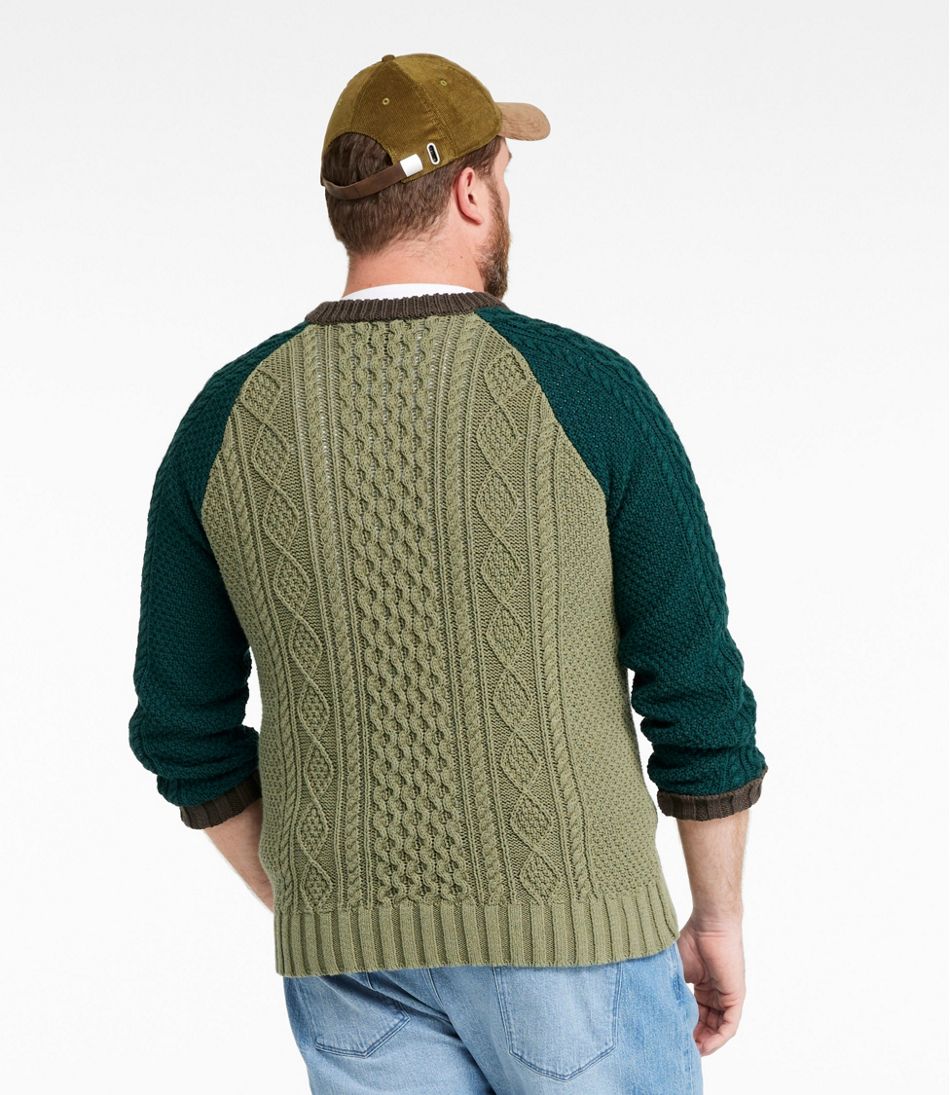 Men's Signature Cotton Fisherman Sweater, Crewneck, Colorblock - Image 5