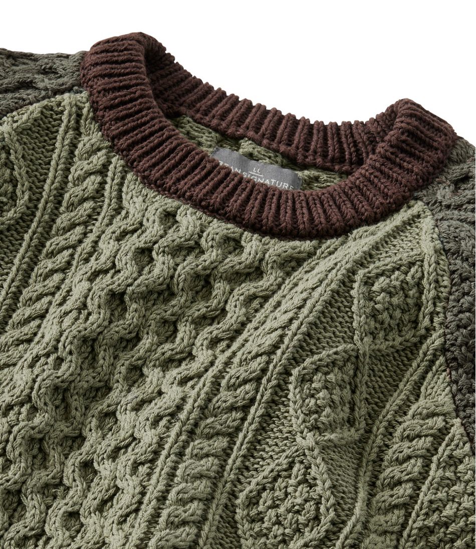 Men's Signature Cotton Fisherman Sweater, Crewneck, Colorblock - Image 6