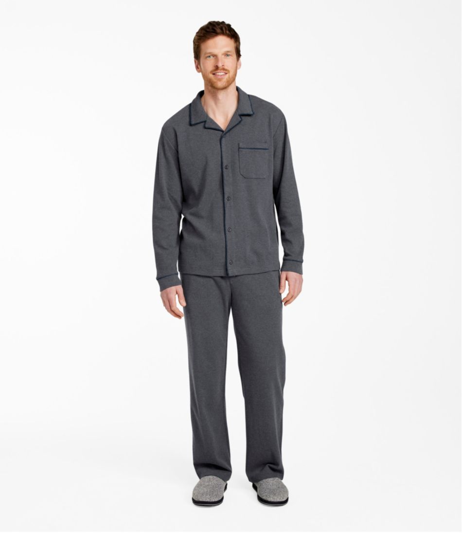 Men's Bean's Cotton Knit Pajamas, Button-Front PJ Set - Image 2