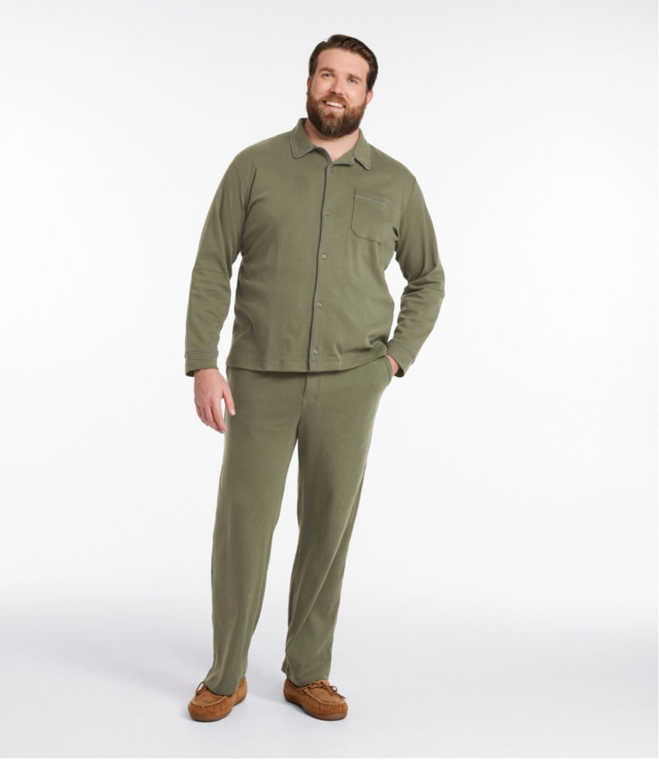 Men's Bean's Cotton Knit Pajamas, Button-Front PJ Set - Image 4