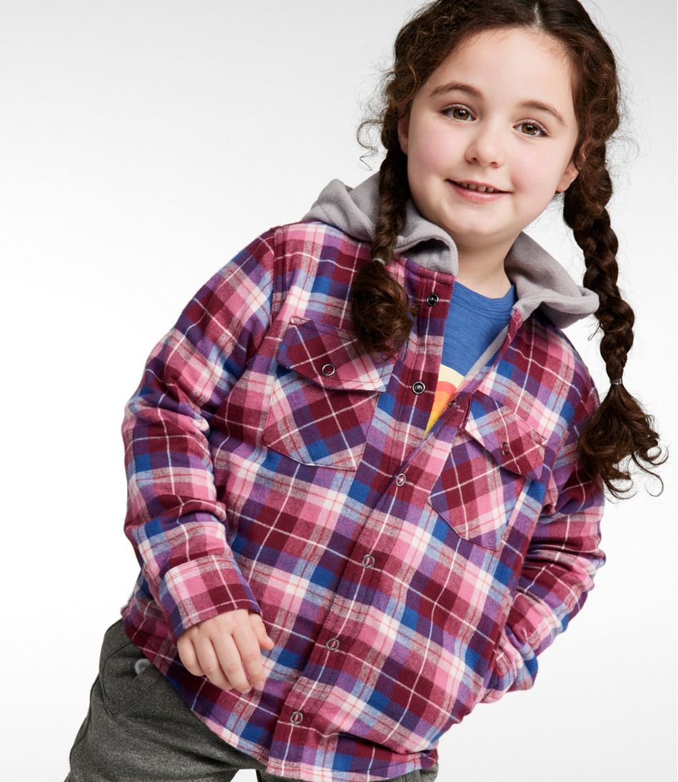 Kids' Fleece-Lined Flannel Shirt, Hooded Plaid - Image 2