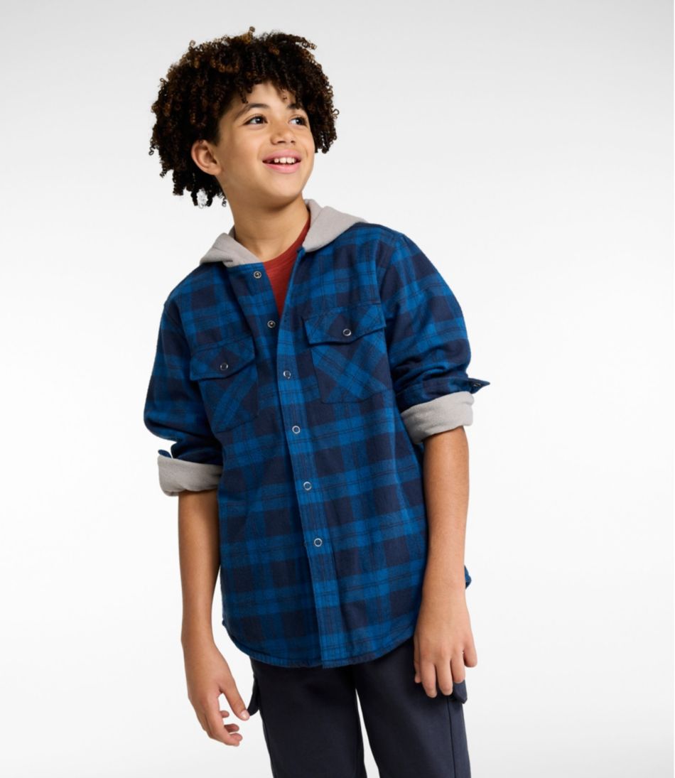 Kids' Fleece-Lined Flannel Shirt, Hooded Plaid - Image 3