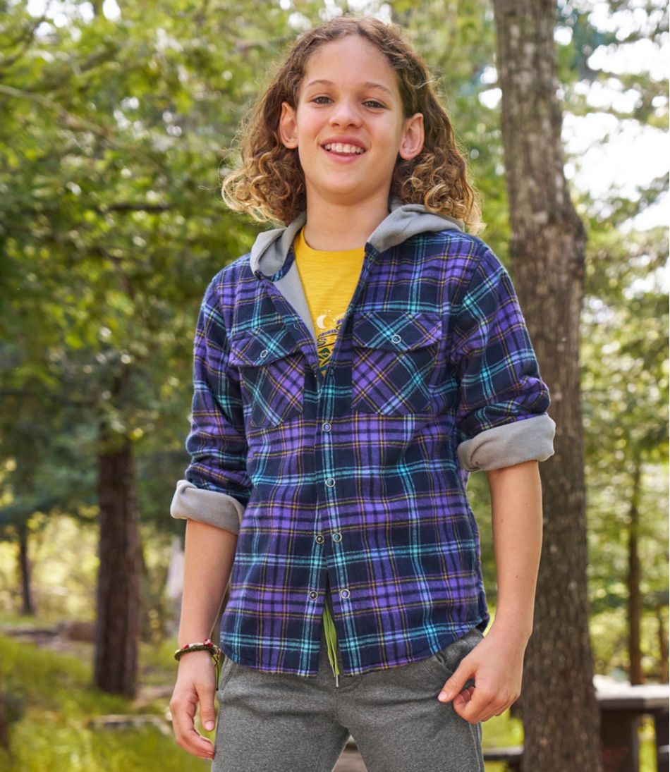 Kids' Fleece-Lined Flannel Shirt, Hooded Plaid - Image 8