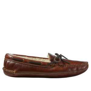 Men's Leather Double-Sole Slippers, Shearling-Lined