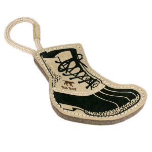 Natural Leather and Wool Bean Boot Tug Dog Toy