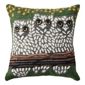 Indoor/Outdoor Hooked Pillow, Owls